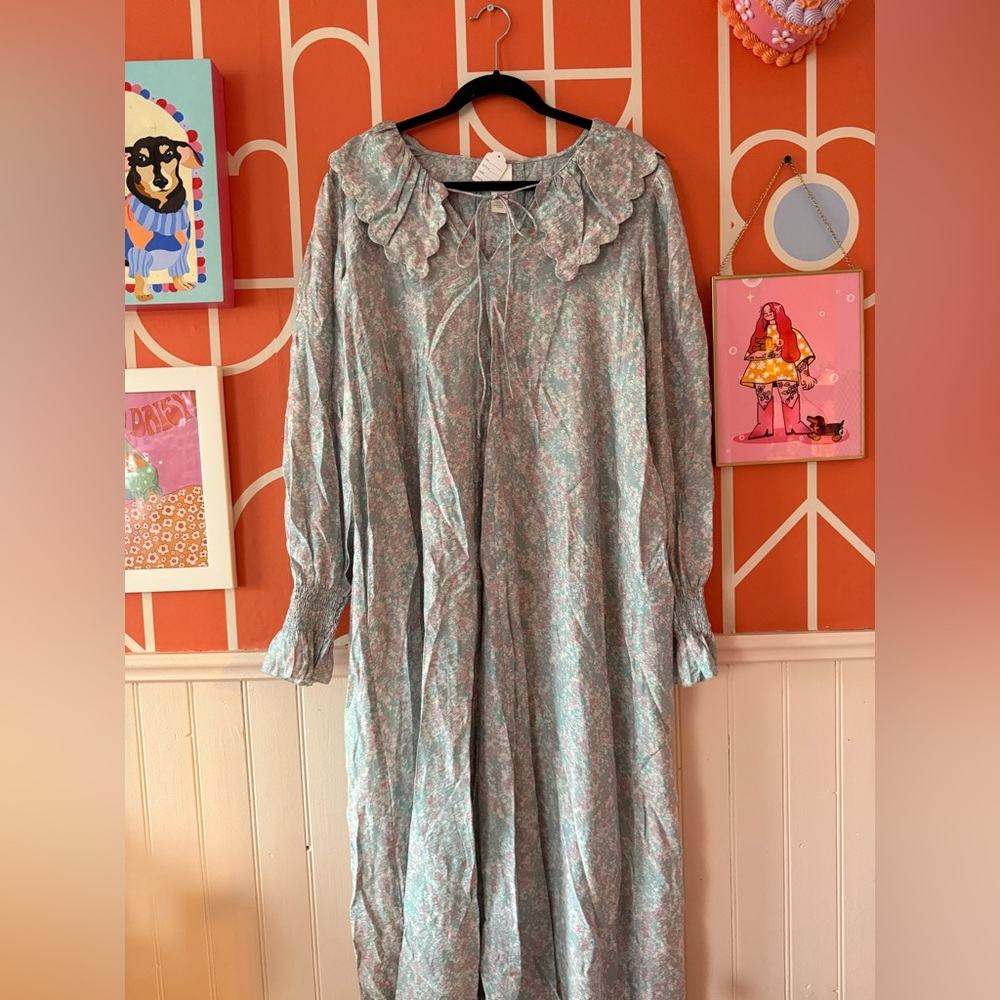 Floral Long Sleeve Dress with Scalloped Collar